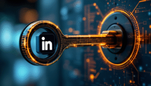 Una llave con el logo de LinkedIn abriendo una puerta, simbolizando las oportunidades en LinkedIn