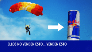 Un gráfico de iceberg que muestra cómo la venta emocional (el sentimiento) es la base que sostiene al producto (la punta del iceberg)