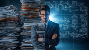 Consultor senior observando un sistema de arquitectura técnica para escalar consultoría sin aumentar la carga operativa.